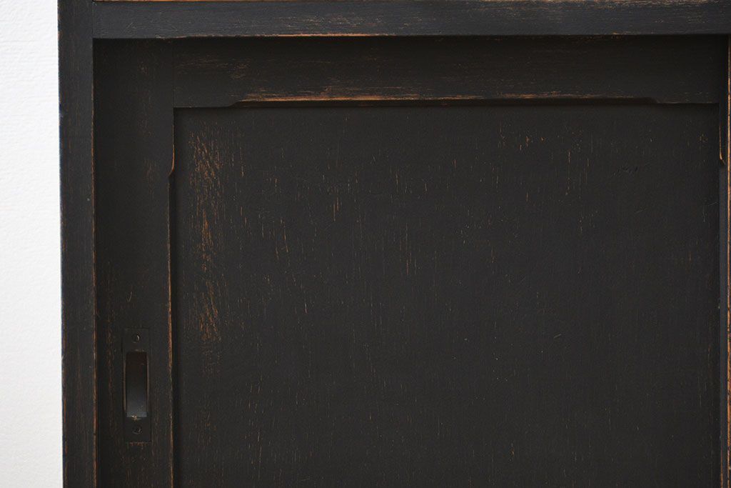 アンティーク家具　アンティークペイント仕上げ　二段重ね食器棚(収納棚)