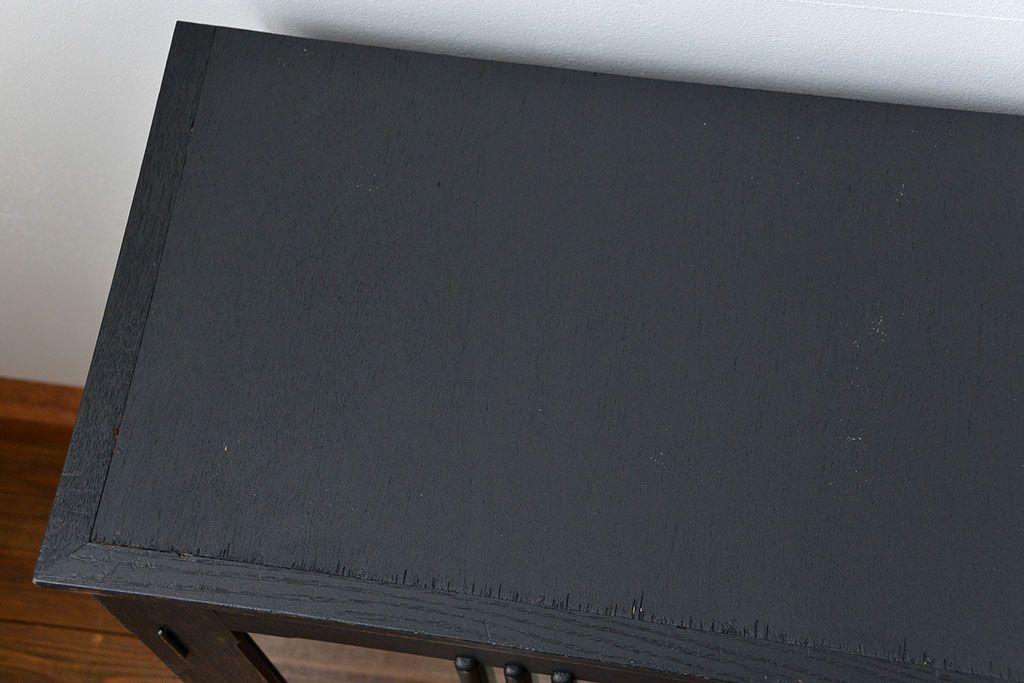 アンティーク家具　アンティークペイント仕上げ　二段重ね食器棚(収納棚)