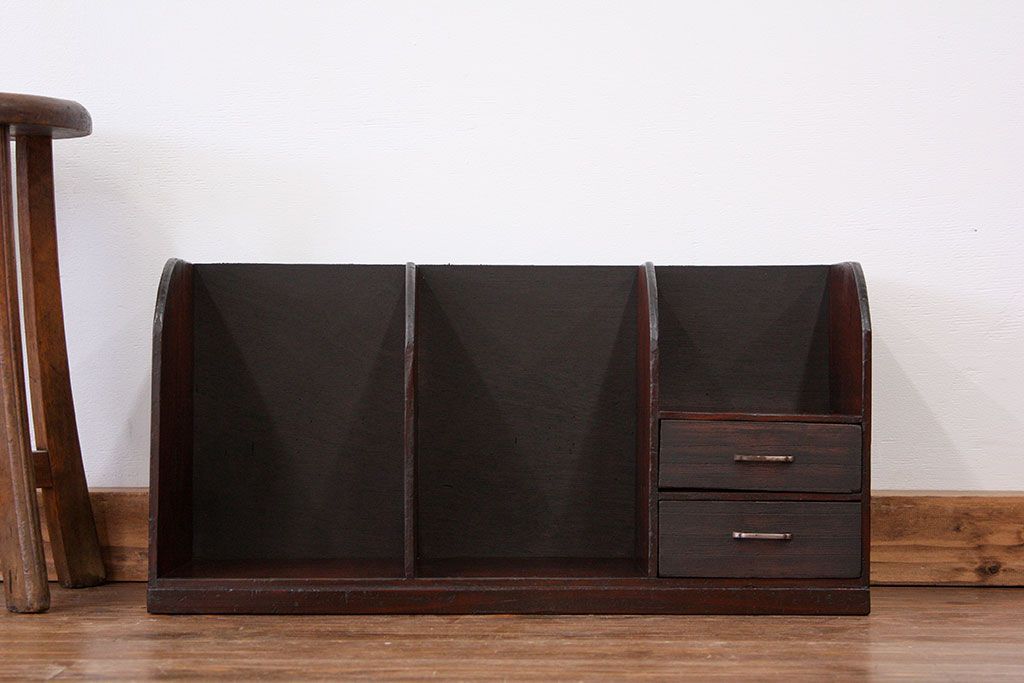 アンティーク家具　アンティーク 古い木の引き出し付き本立て