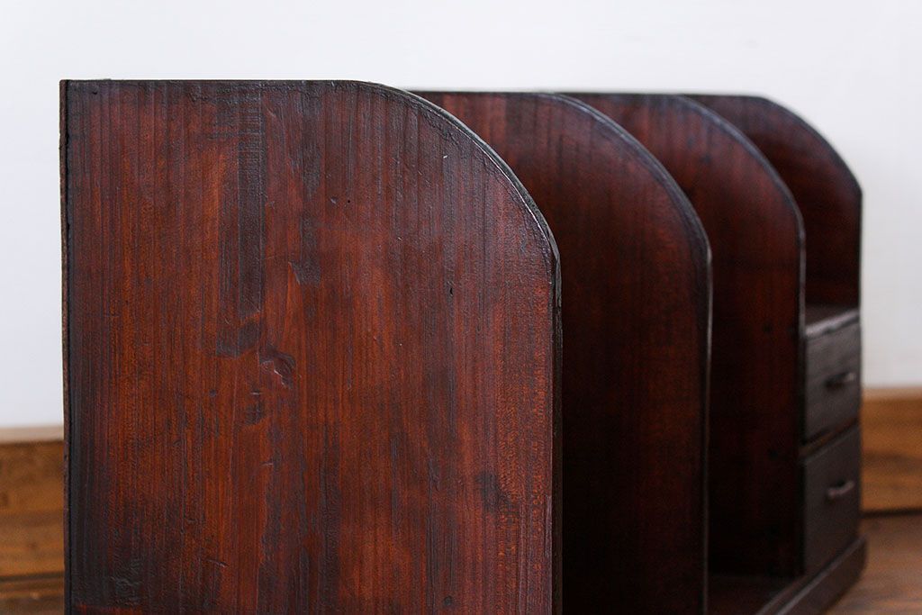 アンティーク家具　アンティーク 古い木の引き出し付き本立て