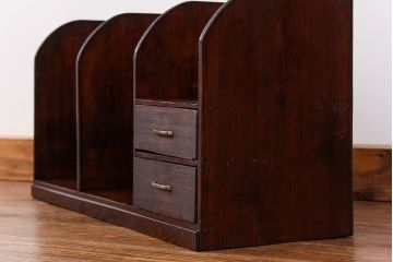 アンティーク家具　アンティーク 古い木の引き出し付き本立て