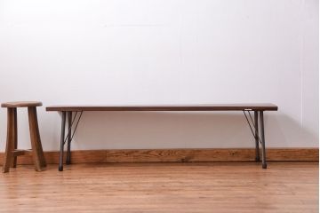 アンティーク家具　アンティーク 天板一枚板　使い込まれた古材天板の鉄脚センターテーブル(1)(ベンチ、長椅子、長イス)