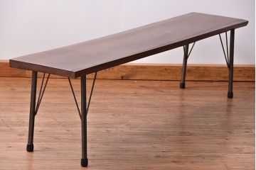 アンティーク家具　アンティーク 天板一枚板　使い込まれた古材天板の鉄脚センターテーブル(1)(ベンチ、長椅子、長イス)