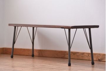 アンティーク家具　アンティーク 天板一枚板　使い込まれた古材天板の鉄脚センターテーブル(1)(ベンチ、長椅子、長イス)