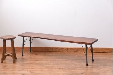 アンティーク家具　アンティーク 天板一枚板　使い込まれた古材天板の鉄脚センターテーブル(1)(ベンチ、長椅子、長イス)