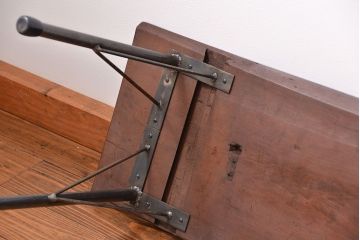 アンティーク家具　アンティーク 天板一枚板　使い込まれた古材天板の鉄脚センターテーブル(1)(ベンチ、長椅子、長イス)