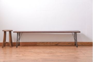 アンティーク家具　アンティーク 天板一枚板　使い込まれた古材天板の鉄脚センターテーブル(3)