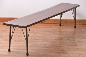 アンティーク家具　アンティーク 天板一枚板　使い込まれた古材天板の鉄脚センターテーブル(3)