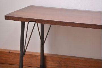 アンティーク家具　アンティーク 天板一枚板　使い込まれた古材天板の鉄脚センターテーブル(3)