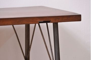 アンティーク家具　アンティーク 天板一枚板　使い込まれた古材天板の鉄脚センターテーブル(3)