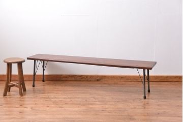 アンティーク家具　アンティーク 天板一枚板　使い込まれた古材天板の鉄脚センターテーブル(3)