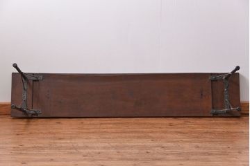 アンティーク家具　アンティーク 天板一枚板　使い込まれた古材天板の鉄脚センターテーブル(3)