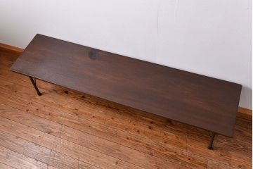 アンティーク家具　アンティーク 天板一枚板　使い込まれた古材天板の鉄脚センターテーブル(4)
