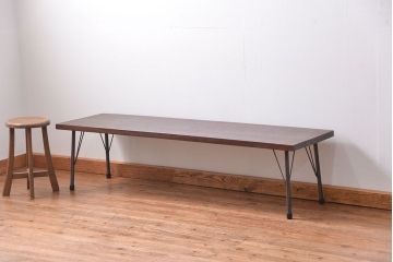 アンティーク家具　アンティーク 天板一枚板　使い込まれた古材天板の鉄脚センターテーブル(5)