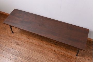 アンティーク家具　アンティーク 天板一枚板　使い込まれた古材天板の鉄脚センターテーブル(5)
