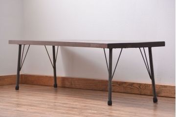 アンティーク家具　アンティーク 天板一枚板　使い込まれた古材天板の鉄脚センターテーブル(5)