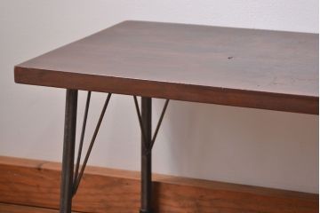 アンティーク家具　アンティーク 天板一枚板　使い込まれた古材天板の鉄脚センターテーブル(5)