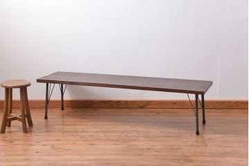 アンティーク家具　アンティーク 天板一枚板　使い込まれた古材天板の鉄脚センターテーブル(5)