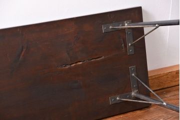 アンティーク家具　アンティーク 天板一枚板　使い込まれた古材天板の鉄脚センターテーブル(5)