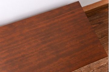 和製アンティーク　天板一枚板　使い込まれた古材天板の鉄脚テーブル(作業台、センターテーブル、店舗什器)(R-013467)