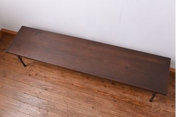 アンティーク家具　アンティーク 使い込まれた古材天板の鉄脚センターテーブル(2)(机、ベンチ、長椅子)