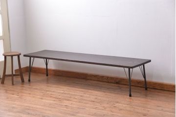 アンティーク家具　アンティーク 天板一枚板　使い込まれた古材天板の鉄脚センターテーブル(7)(ベンチ、長椅子、長イス)