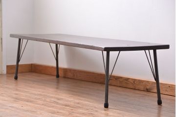 アンティーク家具　アンティーク 天板一枚板　使い込まれた古材天板の鉄脚センターテーブル(7)(ベンチ、長椅子、長イス)