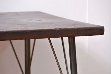 アンティーク家具　アンティーク 天板一枚板　使い込まれた古材天板の鉄脚センターテーブル(7)(ベンチ、長椅子、長イス)