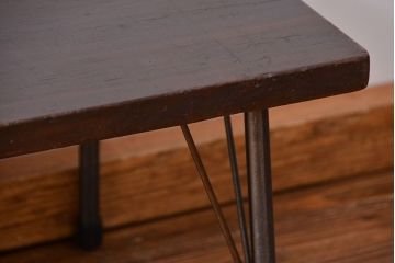 アンティーク家具　アンティーク 天板一枚板　使い込まれた古材天板の鉄脚センターテーブル(7)(ベンチ、長椅子、長イス)