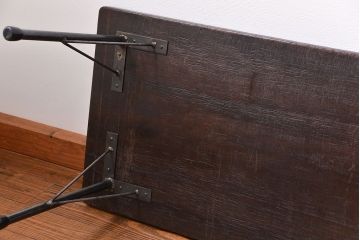 アンティーク家具　アンティーク 天板一枚板　使い込まれた古材天板の鉄脚センターテーブル(7)(ベンチ、長椅子、長イス)