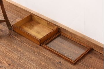 アンティーク家具　アンティーク 古い木のコレクションボックス(ガラスケース、ショーケース)