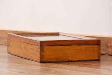 アンティーク家具　アンティーク 古い木のコレクションボックス(ガラスケース、ショーケース)