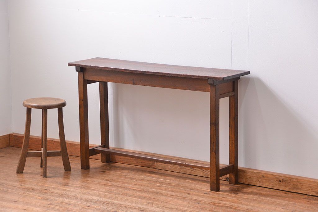 レトロ家具　昭和レトロ 古い木のシンプルなサイドテーブル(コンソールテーブル、机、作業台)