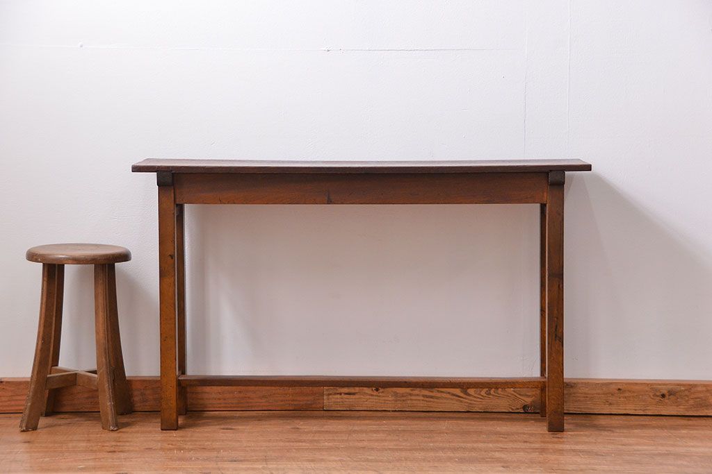 レトロ家具　昭和レトロ 古い木のシンプルなサイドテーブル(コンソールテーブル、机、作業台)