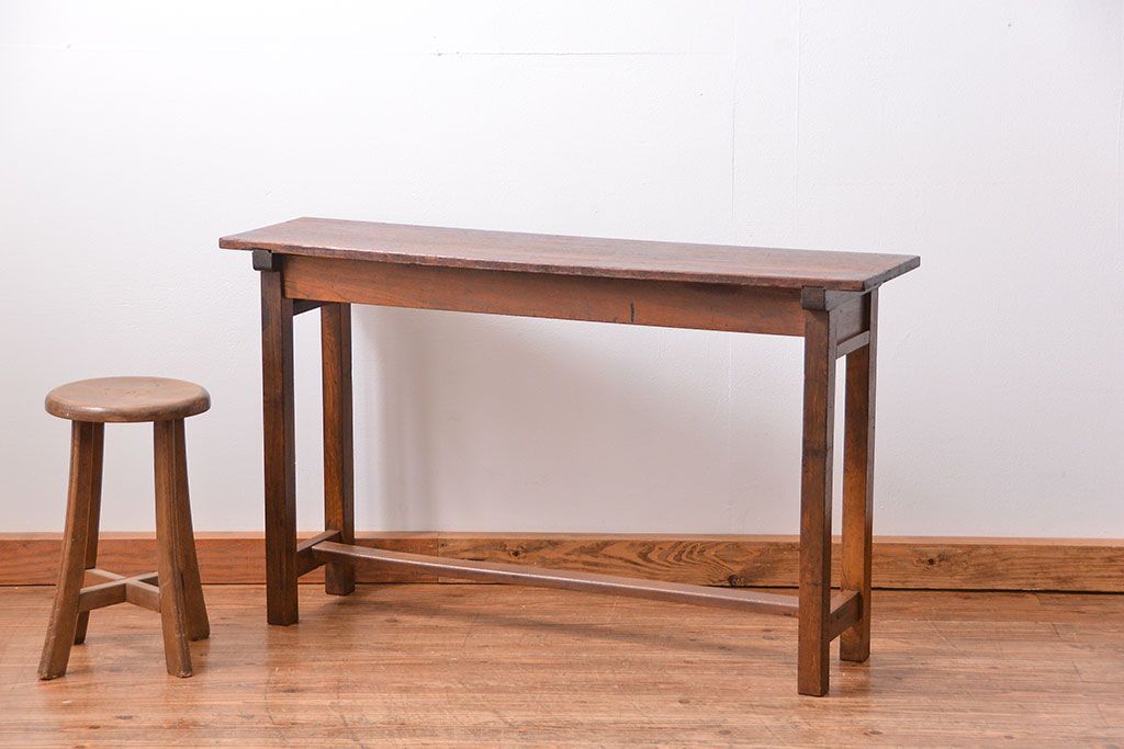 レトロ家具　昭和レトロ 古い木のシンプルなサイドテーブル(コンソールテーブル、机、作業台)