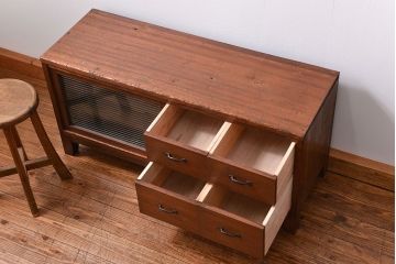 昭和レトロ ラフジュ工房オリジナル　引き出し付きテレビボード(TVボード、ローボード)