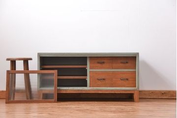 ラフジュ工房オリジナル　アンティークペイント引き出し付きローボード(テレビボード、TVボード)