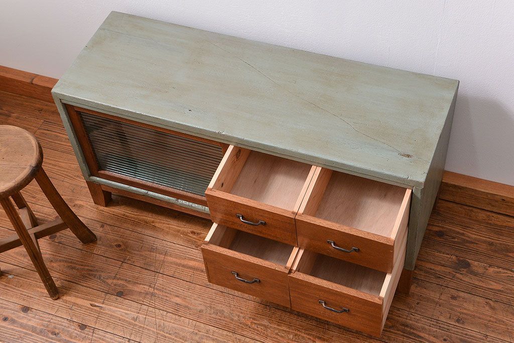 ラフジュ工房オリジナル　アンティークペイント引き出し付きローボード(テレビボード、TVボード)