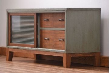 ラフジュ工房オリジナル　アンティークペイント引き出し付きローボード(テレビボード、TVボード)
