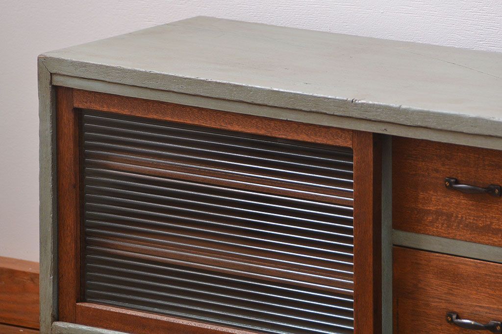 ラフジュ工房オリジナル　アンティークペイント引き出し付きローボード(テレビボード、TVボード)