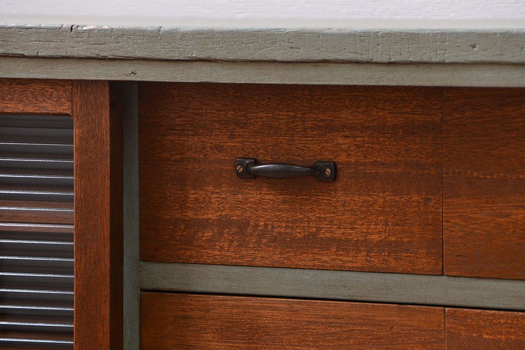 ラフジュ工房オリジナル　アンティークペイント引き出し付きローボード(テレビボード、TVボード)