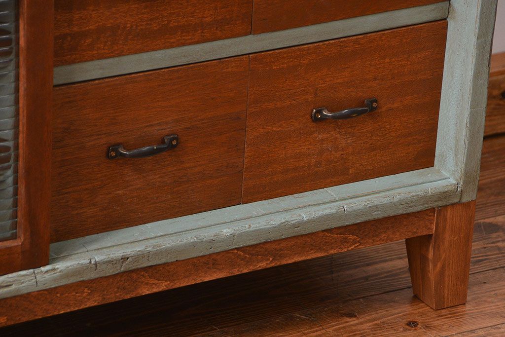 ラフジュ工房オリジナル　アンティークペイント引き出し付きローボード(テレビボード、TVボード)