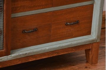 ラフジュ工房オリジナル　アンティークペイント引き出し付きローボード(テレビボード、TVボード)