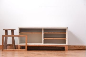 ラフジュ工房オリジナル　アンティークペイント脚付きローボード(テレビボード・TVボード)