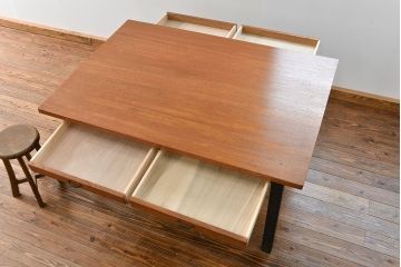 アンティークペイント　古い作業台をリメイクした　引き出し付きダイニングテーブル(机)