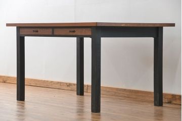 アンティークペイント　古い作業台をリメイクした　引き出し付きダイニングテーブル(机)