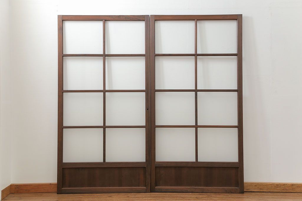 昭和レトロ クリアガラスとすりガラスのシンプルなガラス戸　2枚セット(引き戸、建具)