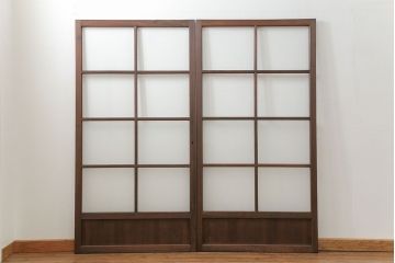 昭和レトロ クリアガラスとすりガラスのシンプルなガラス戸　2枚セット(引き戸、建具)