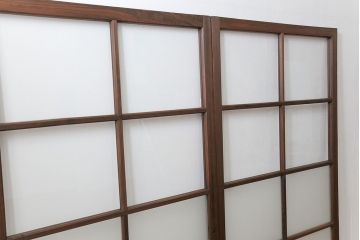 昭和レトロ クリアガラスとすりガラスのシンプルなガラス戸　2枚セット(引き戸、建具)