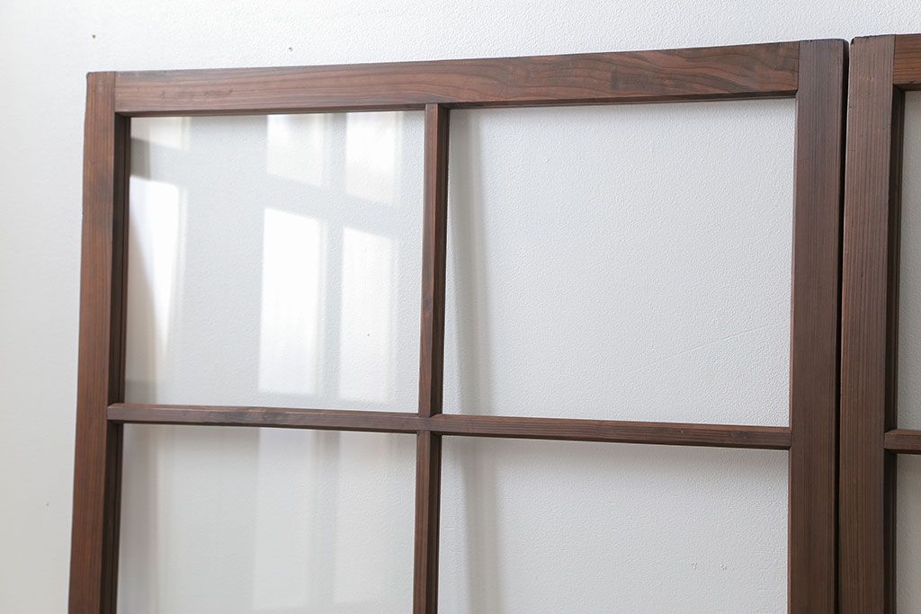 昭和レトロ クリアガラスとすりガラスのシンプルなガラス戸　2枚セット(引き戸、建具)